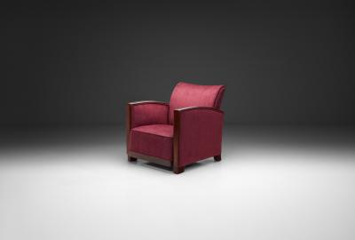 Wine Red Upholstered Art Deco Armchair Europe Mid 20th Century
