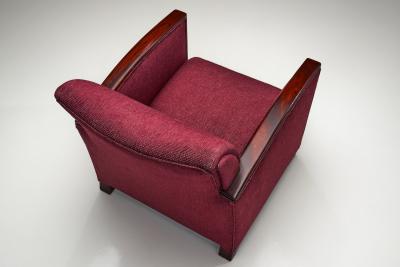 Wine Red Upholstered Art Deco Armchair Europe Mid 20th Century