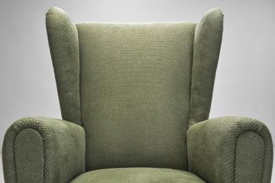 Wingback Armchair Upholstered in Dark Green Europe Mid 20th Century