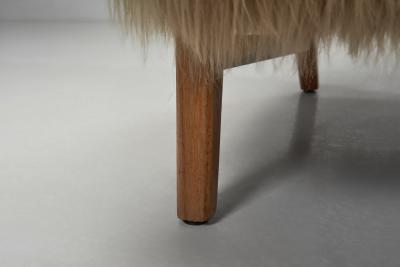 Wingback Armchair in Brown Longhair Sheepskin Denmark 1960s