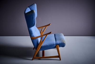 Winged Highback Italian Lounge Chair in the manner of Carlo Molino 1950s