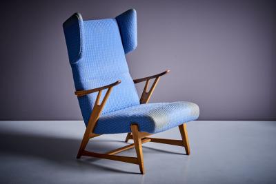 Winged Highback Italian Lounge Chair in the manner of Carlo Molino 1950s