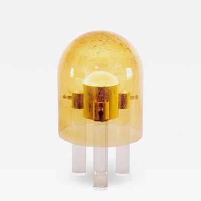 Wireless Italian Dimmable Amber Murano Glass Space Age Gold Brass Table Lamp