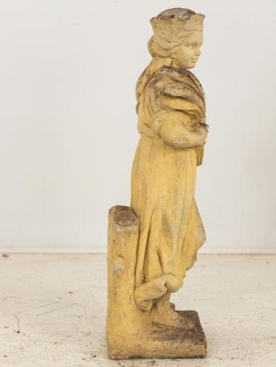 Woman Holding Sheaf of Wheat Concrete Garden Ornament England Mid 20th Century
