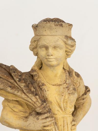 Woman Holding Sheaf of Wheat Concrete Garden Ornament England Mid 20th Century