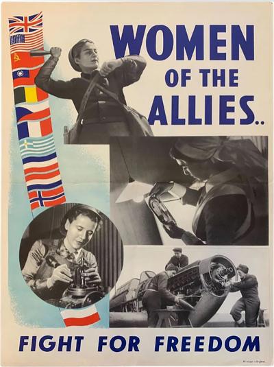 Women of the Allies Fight For Freedom Vintage WWII British Poster