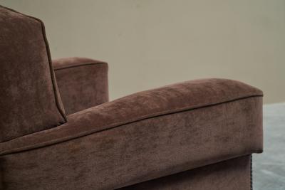 Wonderful Art Deco Lounge Chair in Velvet and Inlaid Wood 1930s