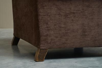 Wonderful Art Deco Lounge Chair in Velvet and Inlaid Wood 1930s