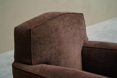 Wonderful Art Deco Lounge Chair in Velvet and Inlaid Wood 1930s