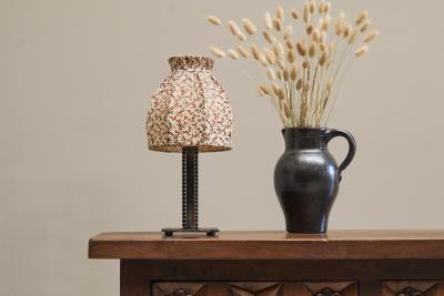Wonderful Art Deco Table Lamp in Wrought Iron with Floral Shade Belgium 1930s