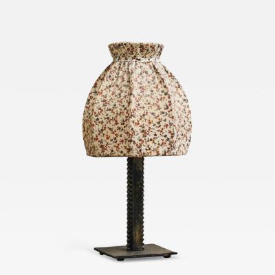 Wonderful Art Deco Table Lamp in Wrought Iron with Floral Shade Belgium 1930s