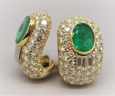Wonderful David Webb Emerald and Diamond Earrings