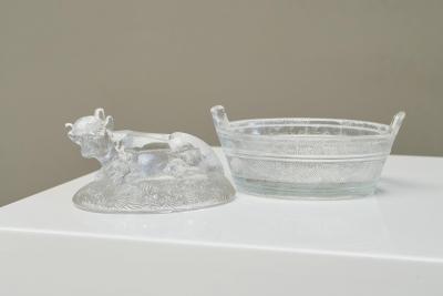 Wonderful Lidded Box with Cow in Glass Mid 20th Century