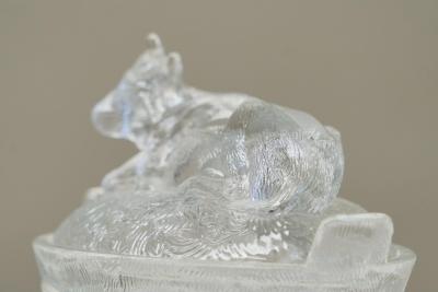Wonderful Lidded Box with Cow in Glass Mid 20th Century