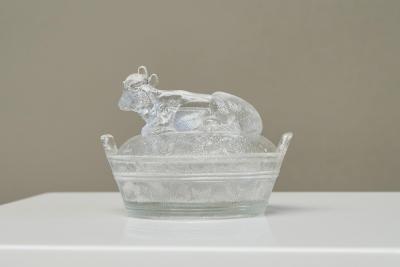 Wonderful Lidded Box with Cow in Glass Mid 20th Century