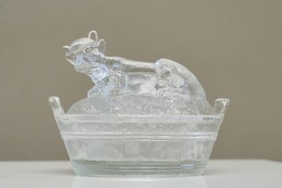 Wonderful Lidded Box with Cow in Glass Mid 20th Century