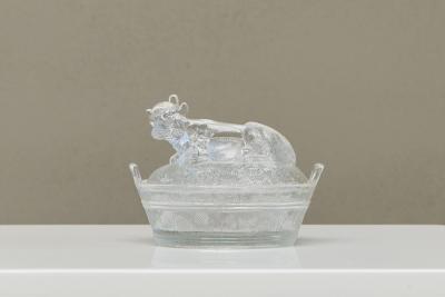 Wonderful Lidded Box with Cow in Glass Mid 20th Century