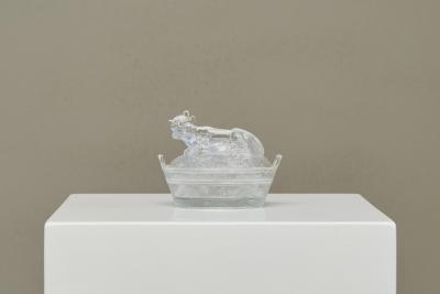 Wonderful Lidded Box with Cow in Glass Mid 20th Century