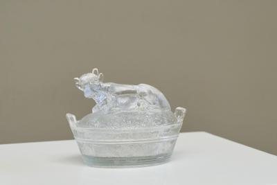 Wonderful Lidded Box with Cow in Glass Mid 20th Century