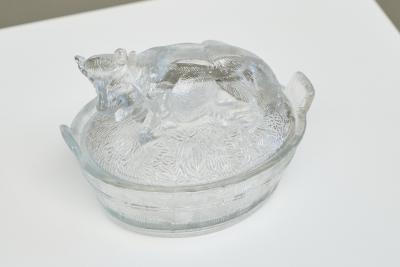Wonderful Lidded Box with Cow in Glass Mid 20th Century