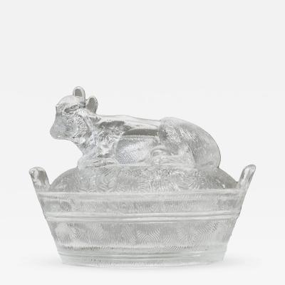 Wonderful Lidded Box with Cow in Glass Mid 20th Century