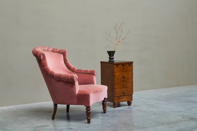 Wonderful Lounge Chair in Pink Velvet Late 19th Century