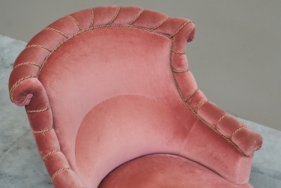 Wonderful Lounge Chair in Pink Velvet Late 19th Century