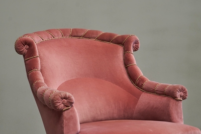 Wonderful Lounge Chair in Pink Velvet Late 19th Century