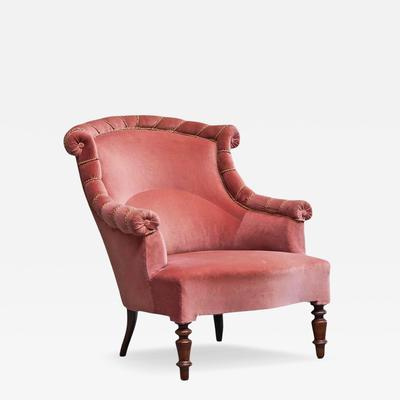 Wonderful Lounge Chair in Pink Velvet Late 19th Century