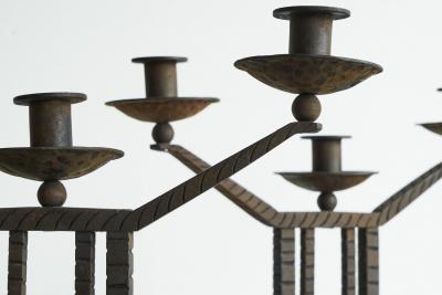 Wonderful Pair of Art Deco Candle Holders in Wrought Iron and Stone 1930s