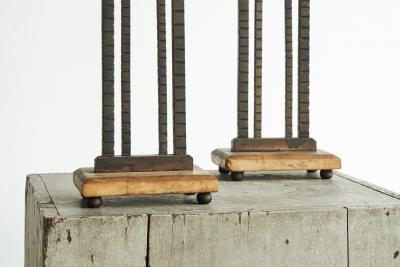 Wonderful Pair of Art Deco Candle Holders in Wrought Iron and Stone 1930s