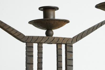 Wonderful Pair of Art Deco Candle Holders in Wrought Iron and Stone 1930s