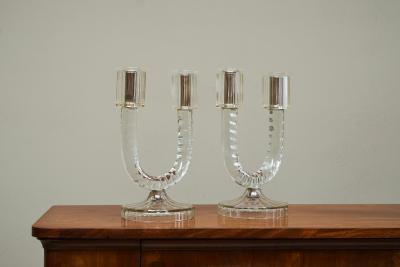 Wonderful Pair of Crystal Art Deco Candle Holders France 1930s