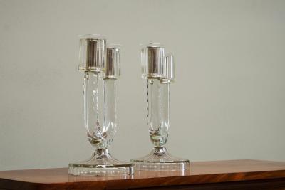 Wonderful Pair of Crystal Art Deco Candle Holders France 1930s
