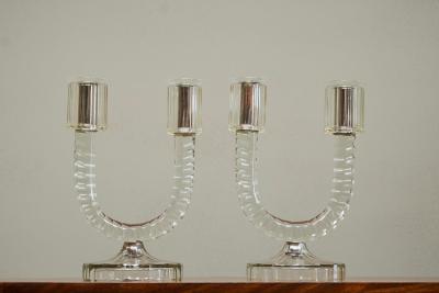 Wonderful Pair of Crystal Art Deco Candle Holders France 1930s