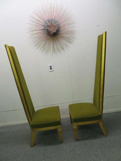 Wonderful Pair of Super Tall Back Slipper Lounge Chairs Hollywood Regency