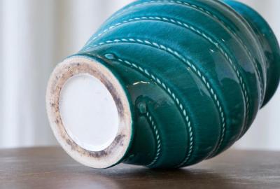 Wonderful Rope Themed Art Deco Vase in Turquoise Europe 1930s