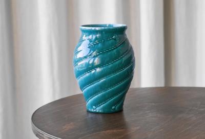 Wonderful Rope Themed Art Deco Vase in Turquoise Europe 1930s