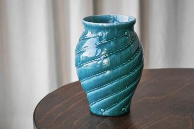 Wonderful Rope Themed Art Deco Vase in Turquoise Europe 1930s
