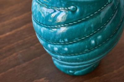 Wonderful Rope Themed Art Deco Vase in Turquoise Europe 1930s