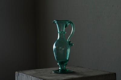 Wonderful Sea Green Venetian Style Glass Pitcher in Hand Blown Art Glass