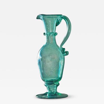 Wonderful Sea Green Venetian Style Glass Pitcher in Hand Blown Art Glass