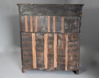 Wonderful mid 17thc carved oak press cupboard with superb patina