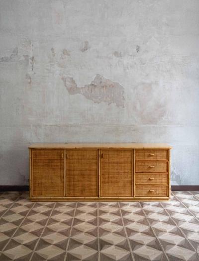 Wood Bamboo and Rattan Sideboard 1970s