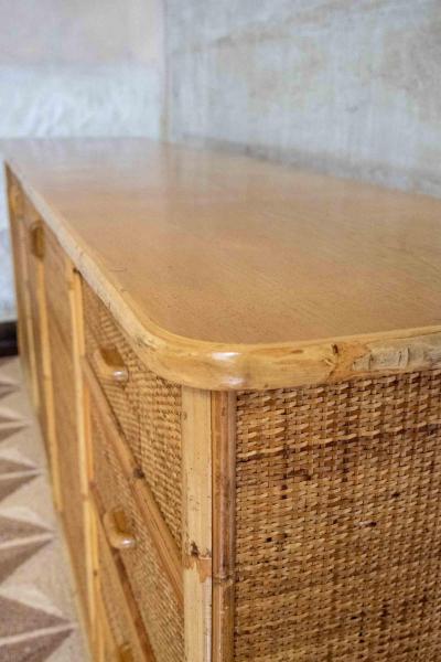 Wood Bamboo and Rattan Sideboard 1970s