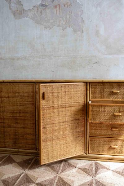 Wood Bamboo and Rattan Sideboard 1970s