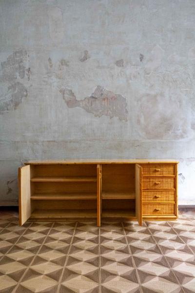 Wood Bamboo and Rattan Sideboard 1970s