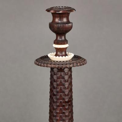 Wood Carved Anglo Indian Candlestick 20th Century
