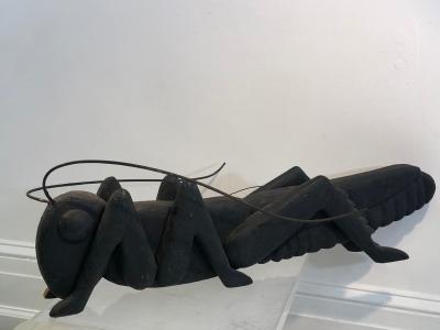 Wood Carved Grasshopper Folk Art Sculpture