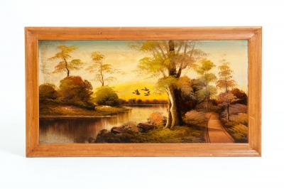 Wood Frame Mid 20th Century Oil Board Painting